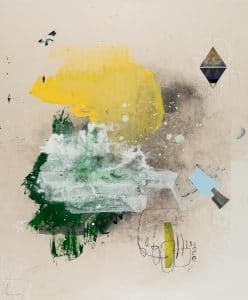 large contemporary abstract painting yellow neutral green white FALCON 2 Laura Letchinger
