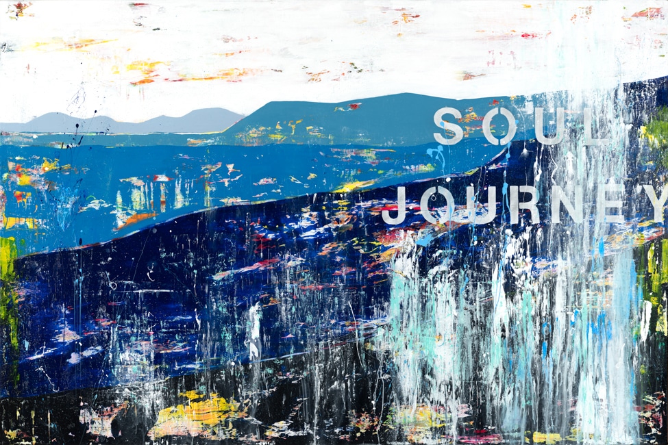Oversized Contemporary Abstract Painting Modern Urban Industrial Loft Graffiti Street Blue Laura Letchinger SOUL JOURNEY 2