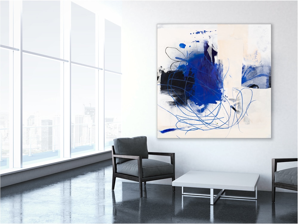 Large Contemporary Blue White Abstract Painting Urban Industrial Graffiti Art Loft