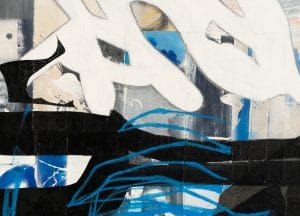 Large urban abstract painting blue black white Laura Letchinger detail 2