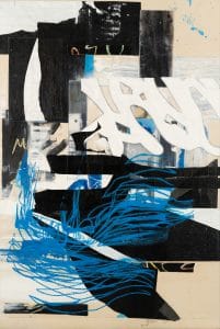 Large urban abstract painting blue black white Laura Letchinger