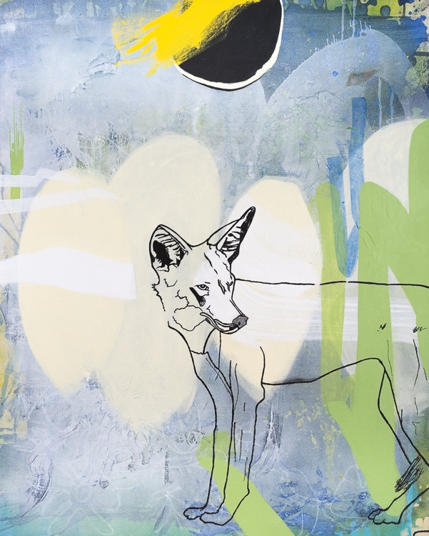 Large contemporary urban abstract coyote painting Laura Letchinger
