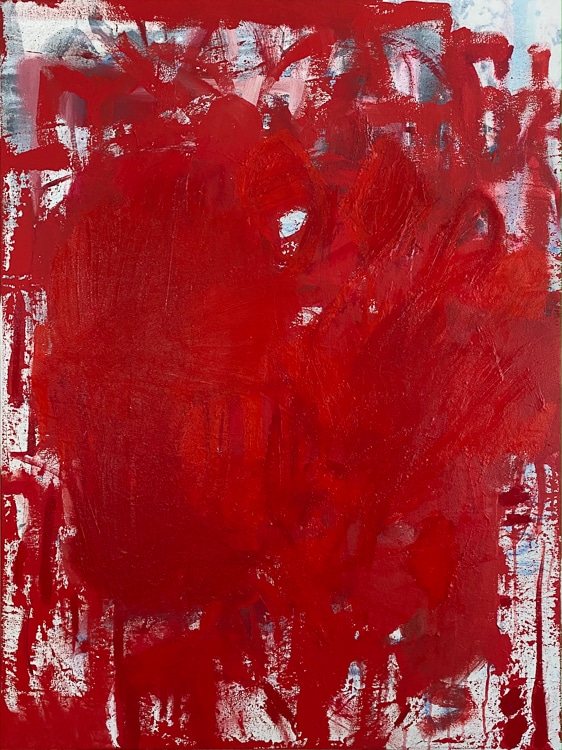 Large red modern abstract painting Los Angeles contemporary artist Laura Letchinger
