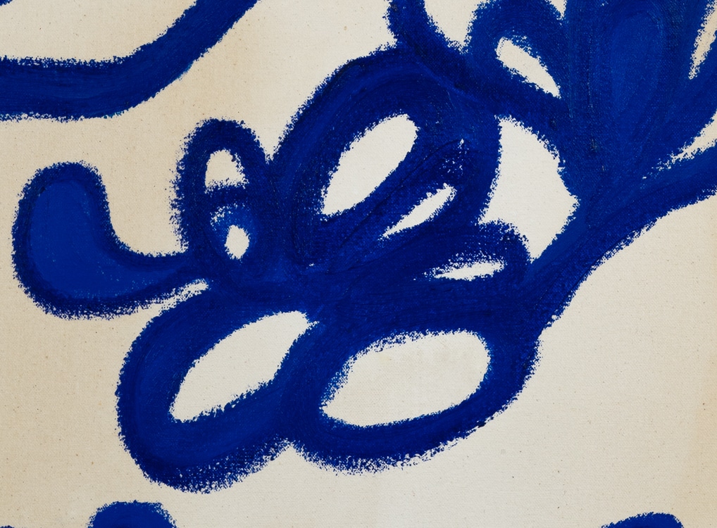 Contemporary blue line painting Laura Letchinger BLUE 2 detail 1