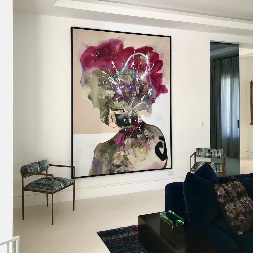 Large contemporary urban abstract portrait magenta Laura Letchinger Los Angeles artist