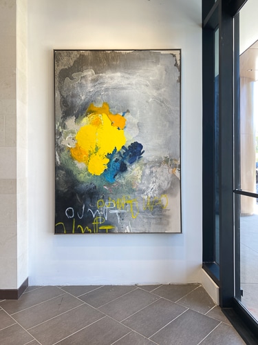 Large contemporary abstract painting commercial lobby installation Laura Letchinger Los Angeles