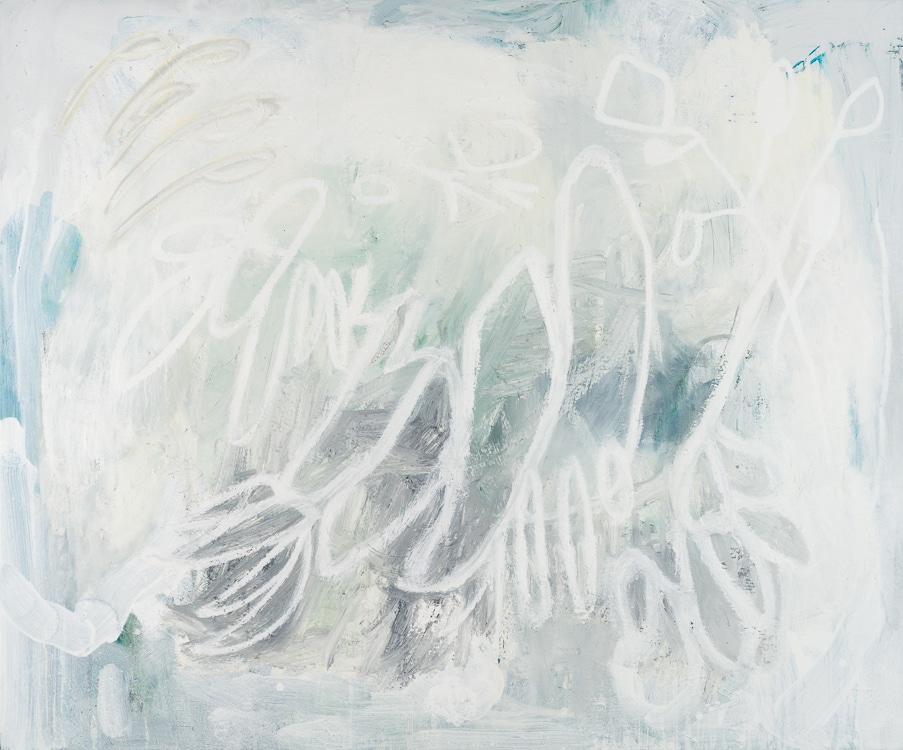 Extra large white contemporary abstract painting IN THE CLOUDS by Laura Letchinger