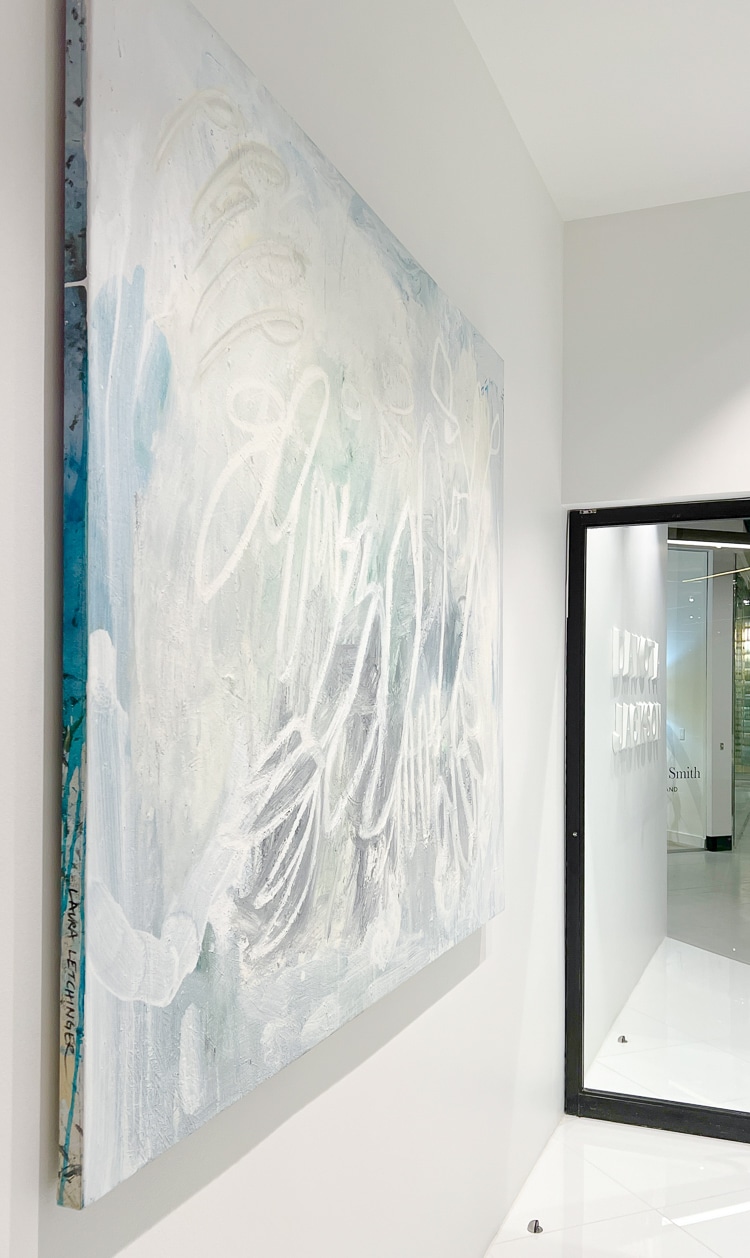 Laura Letchinger IN THE CLOUDS large contemporary abstract painting in Dakota Jackson Showroom Los Angeles entrance 1