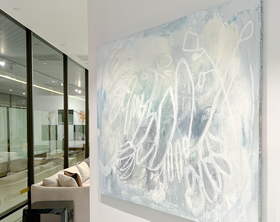Laura Letchinger IN THE CLOUDS large contemporary abstract painting in Dakota Jackson Showroom Los Angeles entrance 2