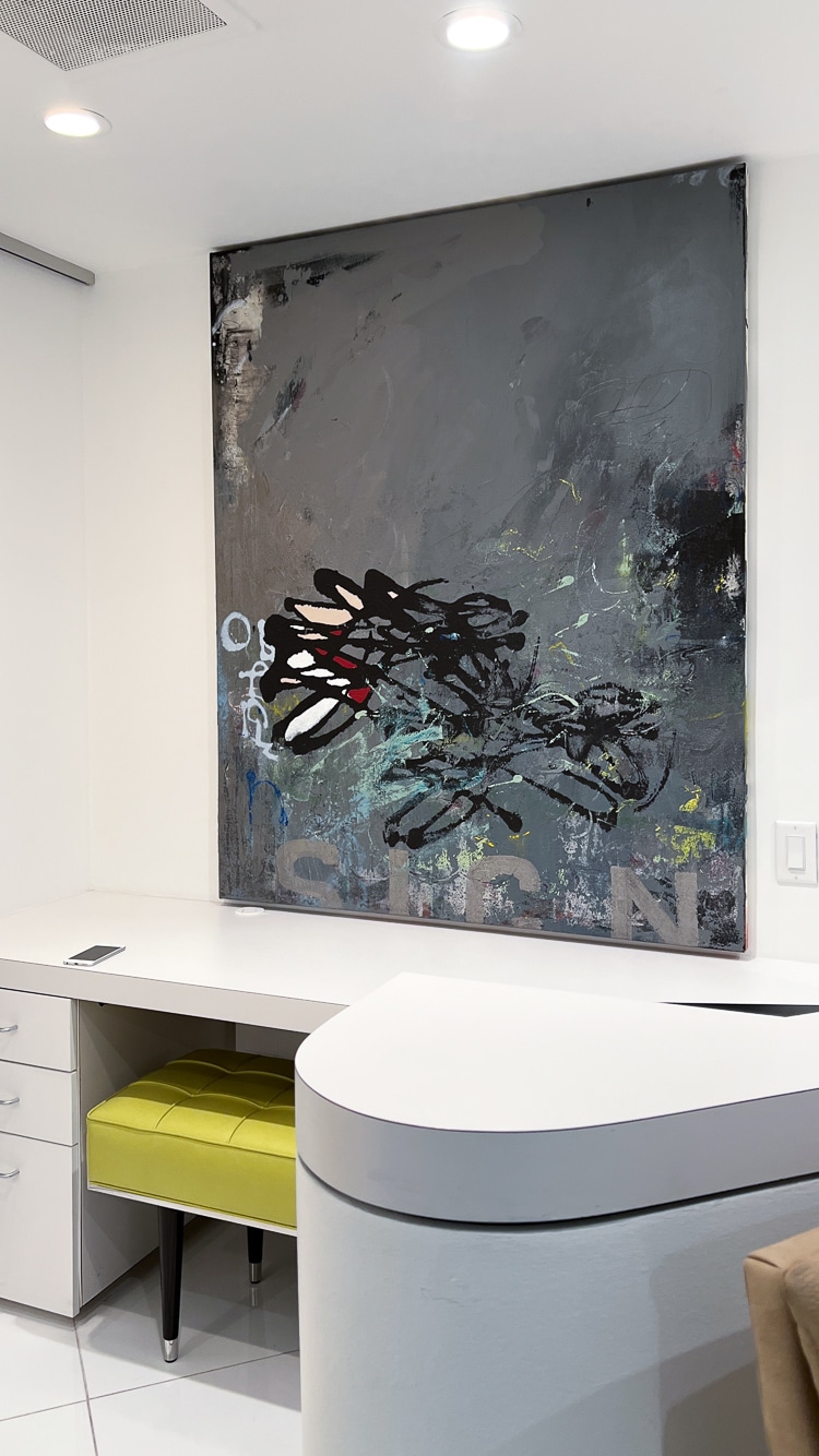 Laura Letchinger SIGN large contemporary abstract painting in Dakota Jackson Showroom Los Angeles