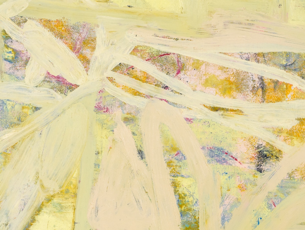 large yellow contemporary abstract painting by Laura Letchinger GOSSAMER detail3