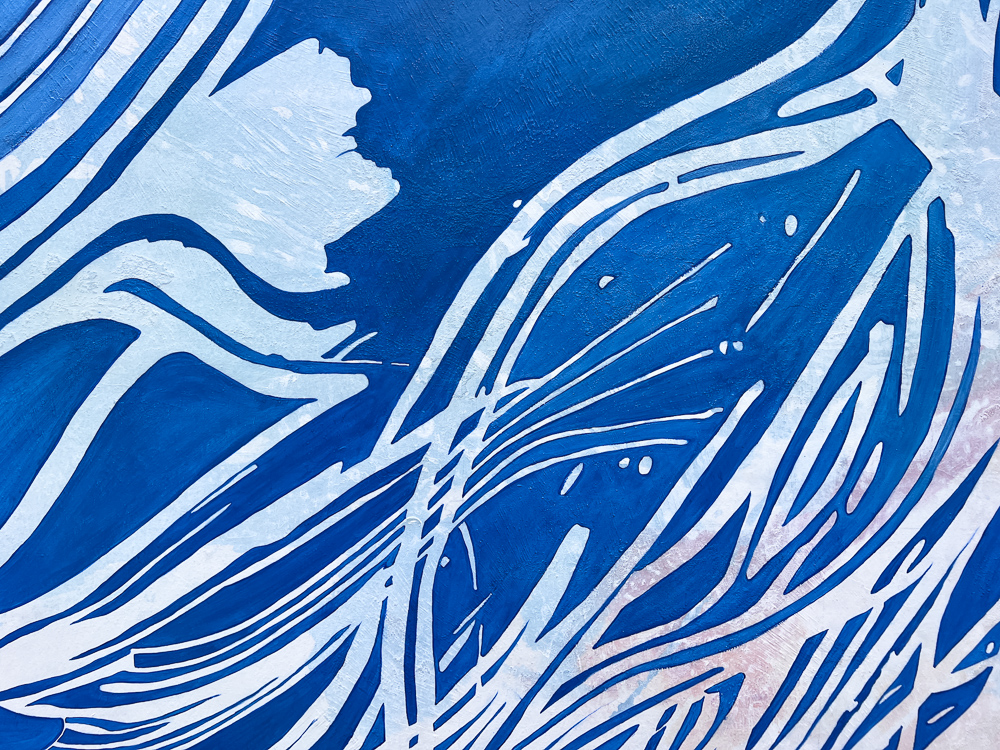 Extra large blue white organic graphical line painting detail1