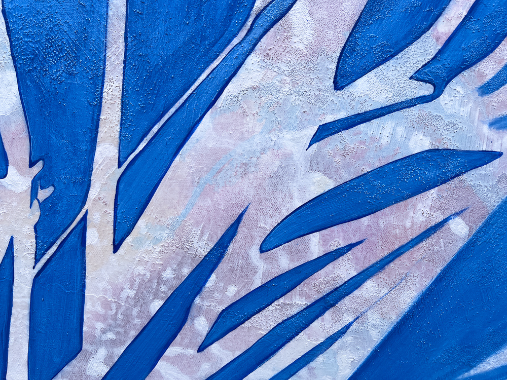 Extra large blue white organic graphical line painting detail3