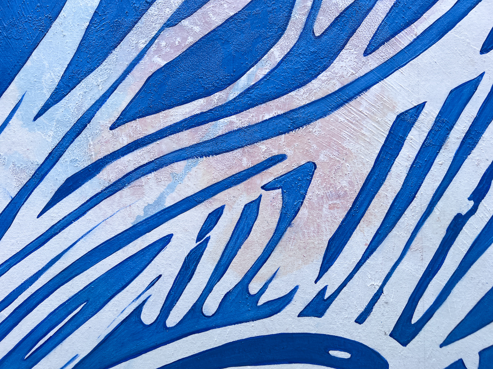 Extra large blue white organic graphical line painting detail4
