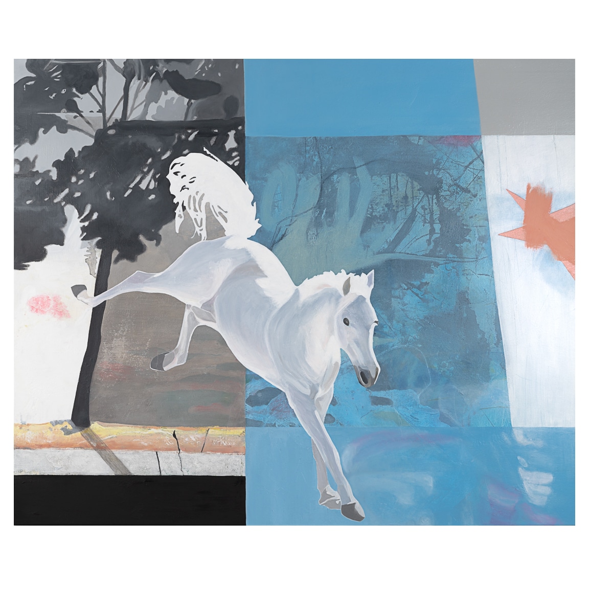 large contemporary urban abstract horse jumping painting by Los Angeles artist Laura Letchinger ASH ig