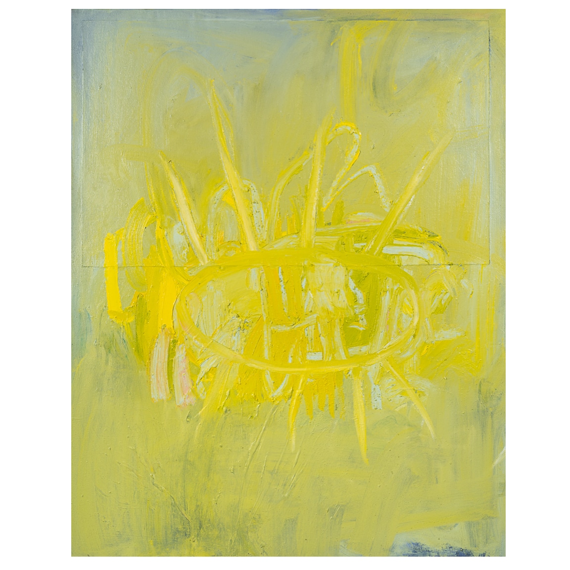 Large yellow abstract expressionist painting by Los Angeles artist Laura Letchinger