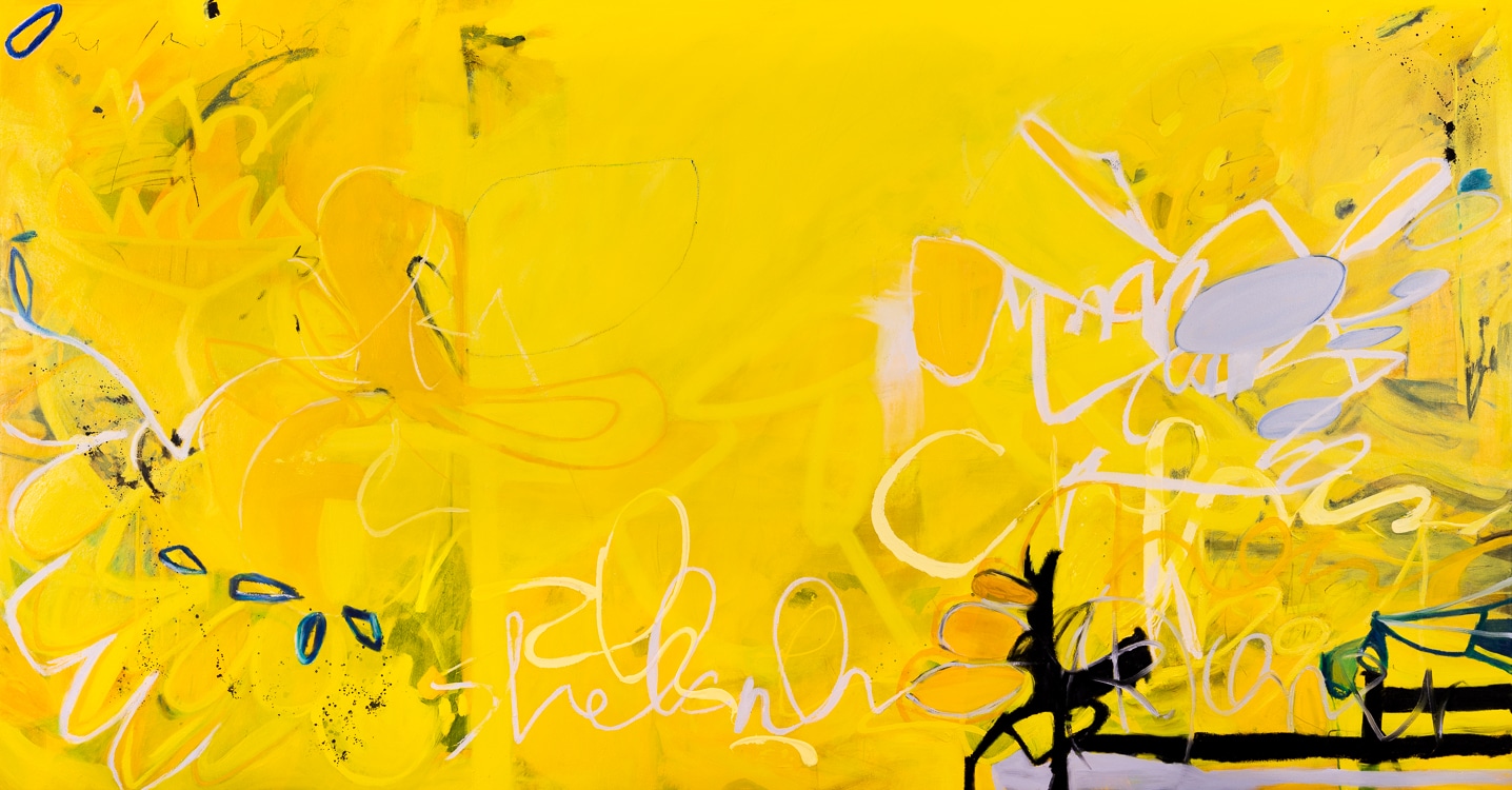 Large yellow urban abstract painting SUN 2