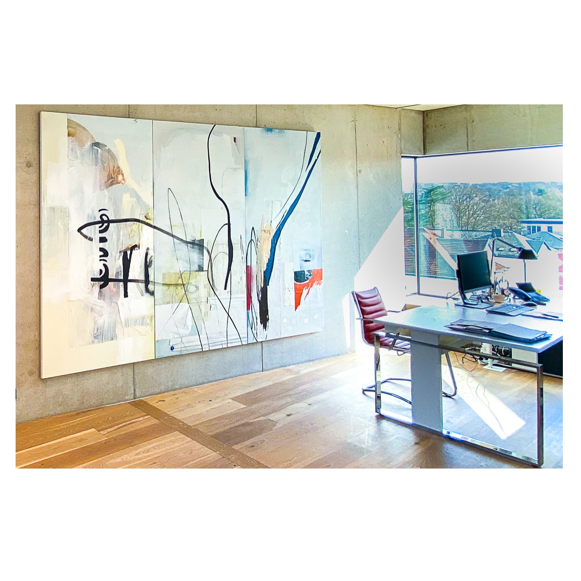 Large Contemporary Urban Abstract Expressionism Paintings and Large Loft Art Laura Letchinger EXHALE installed ig