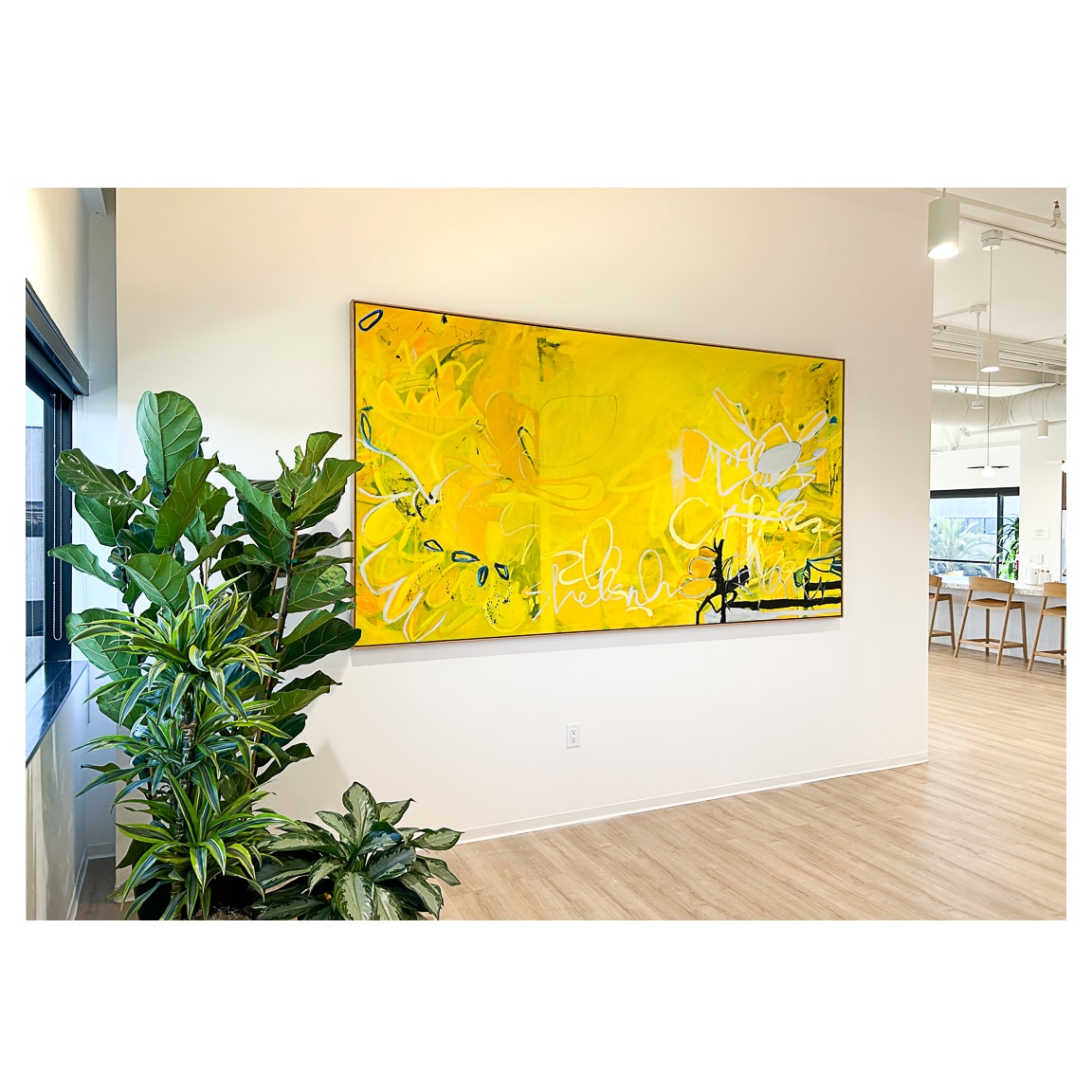 Large yellow urban abstract painting corporate install SUN 2 ig